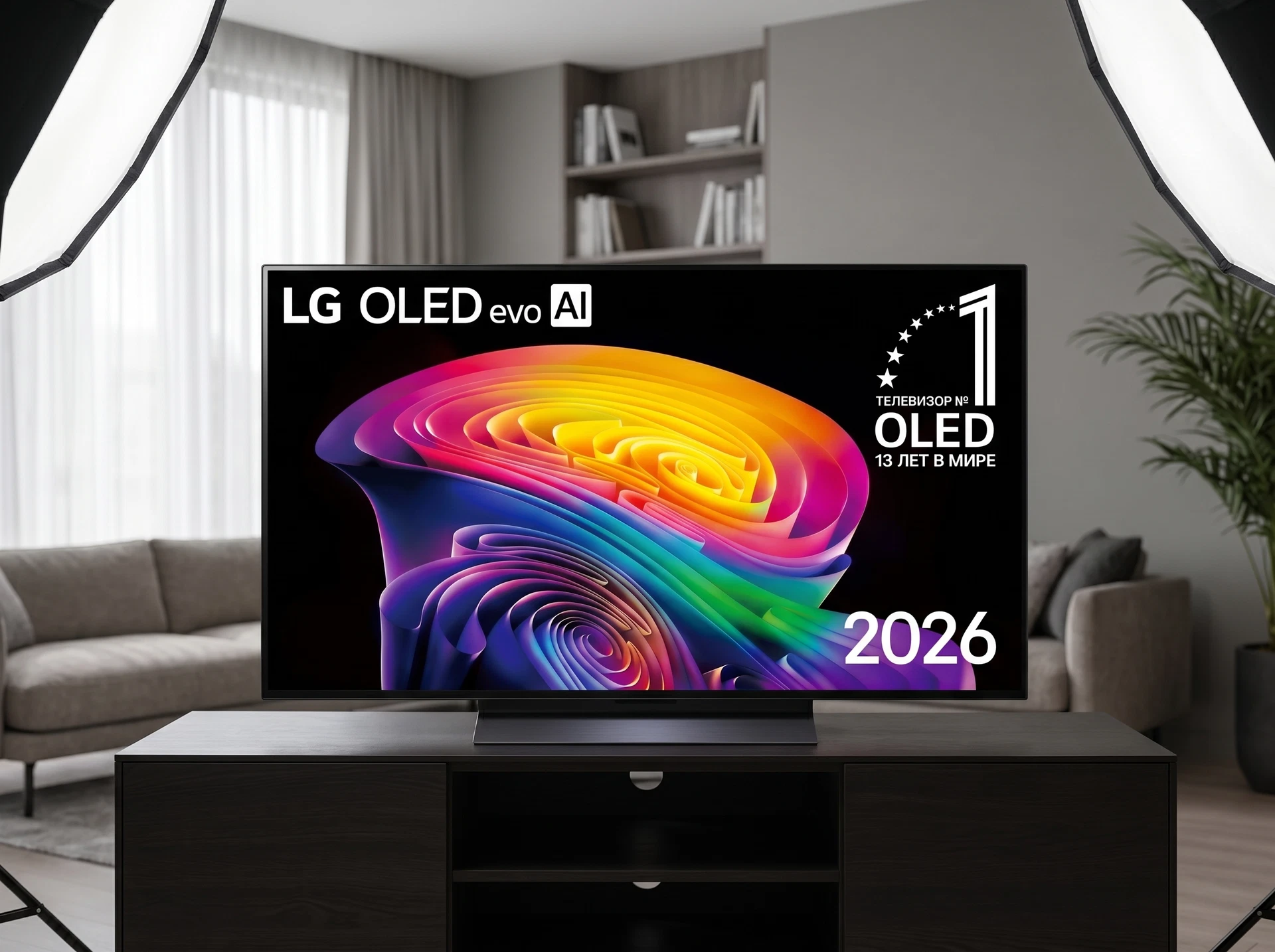 LG OLED48C6RLA 4K Ultra HD в интерьере гостиной — OLED-панель в жилом пространстве